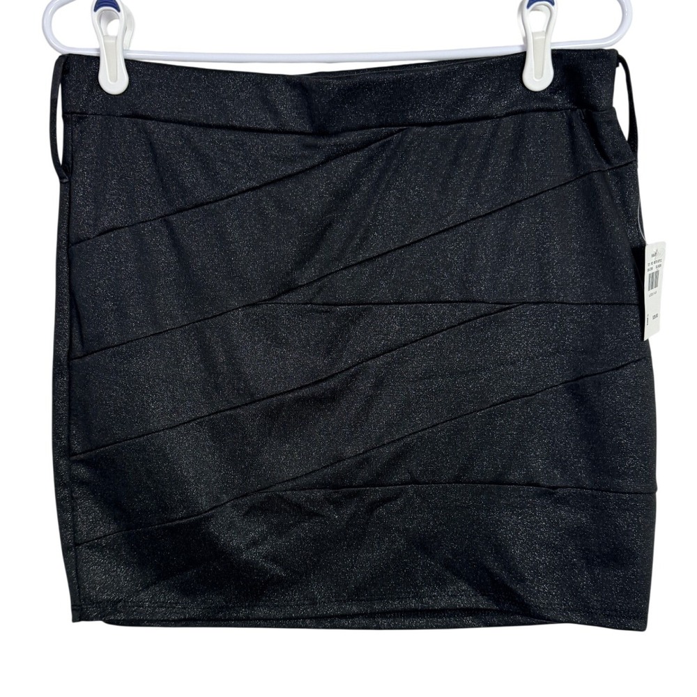 Vanity Womens Black Metallic Shimmer Mini Skirt Tiered Bodycon Party‎ Large NWT